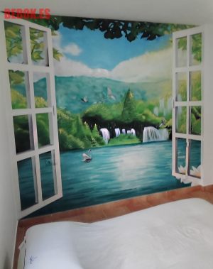 Mural Graffiti Ventana Paisaje Cisne 300x100000